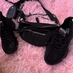Steve Madden Black Sparkle Sneakers and Bag Set